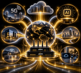 Peplink SpeedFusion future-ready SD-WAN connectivity supporting cloud computing, 5G networks, AI-driven applications, and business growth `