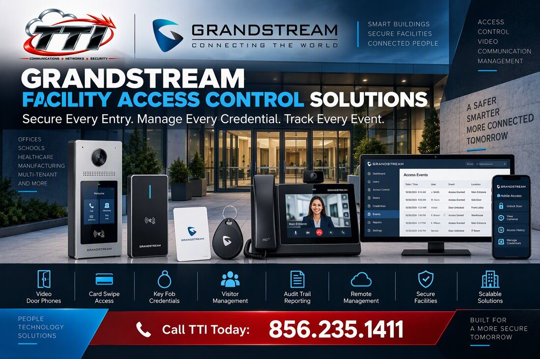 Grandstream facility access control from TTI: video door phones, card and key fob credentials, and access management software