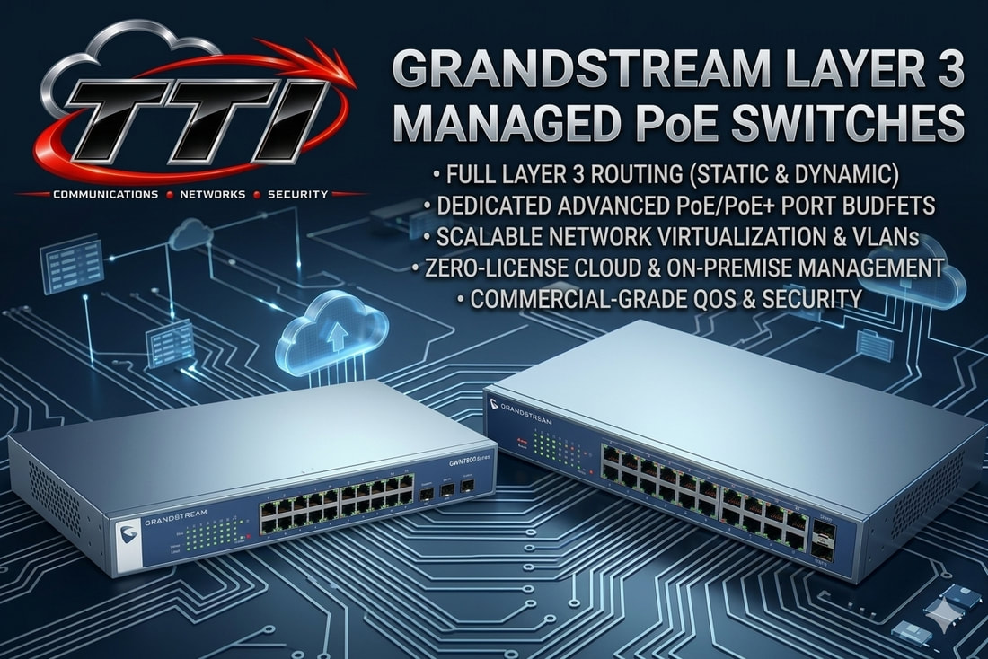 Grandstream Layer 3 managed PoE switches and enterprise network architecture services by TTI in NJ, PA, and NY.