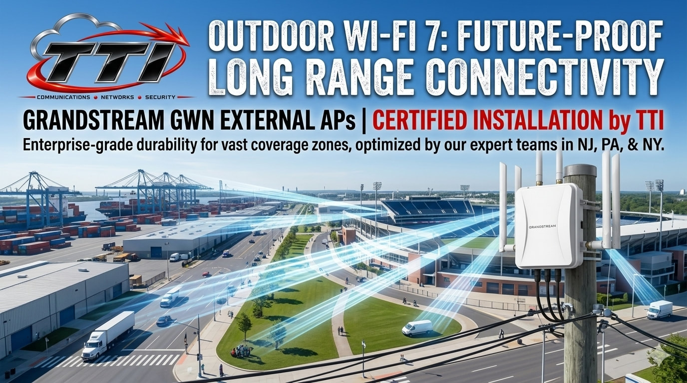 Grandstream outdoor long-range Wi-Fi 7 access point hardware and enterprise installation services by TTI in NJ, PA, and NY.