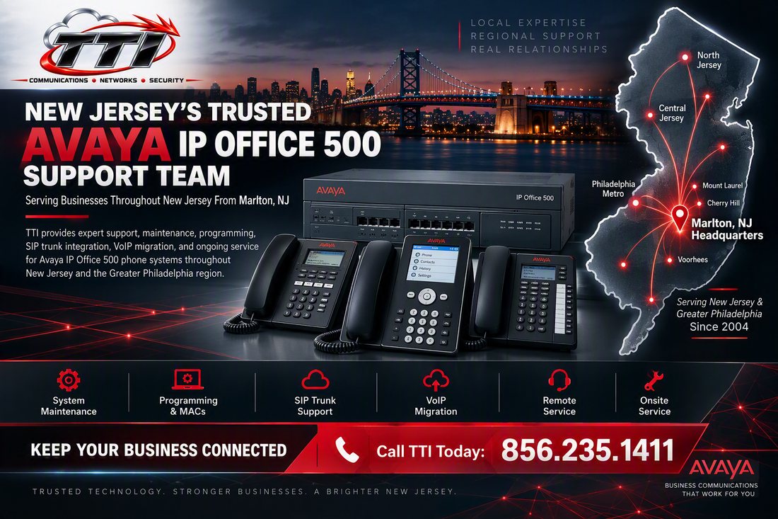 TTI Avaya IP Office 500 support and phone systems for New Jersey businesses, serving NJ and Greater Philadelphia since 2004