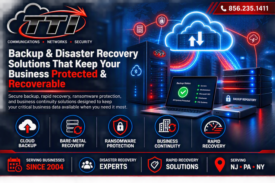 TTI Backup & Disaster Recovery Services providing cloud backup, bare-metal recovery, ransomware protection, business continuity, and data recovery solutions for businesses throughout NJ, PA, and NY.