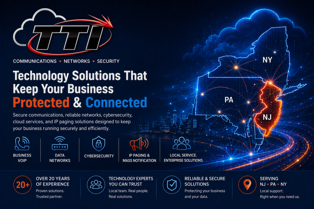 TTI technology solutions provider offering business VoIP phone systems, data networks, cybersecurity, cloud services, and IP paging for businesses in New Jersey, Pennsylvania, and New York.