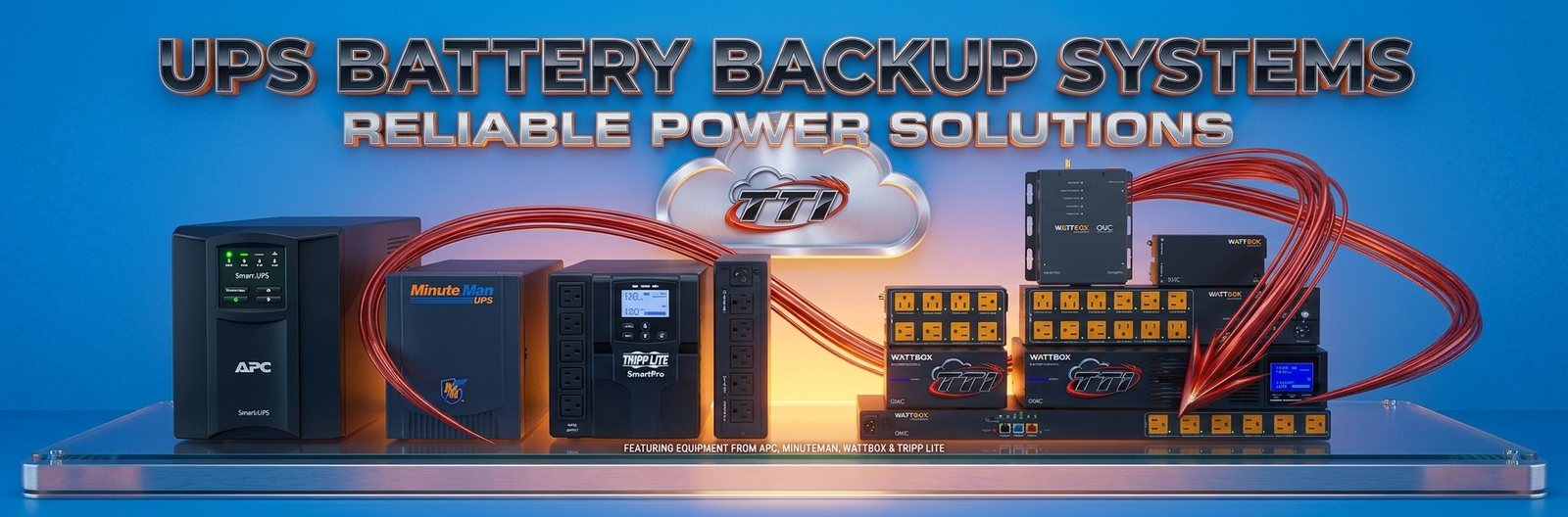 UPS battery backup systems from APC, Minuteman, Tripp Lite and WattBox, installed by TTI for businesses 